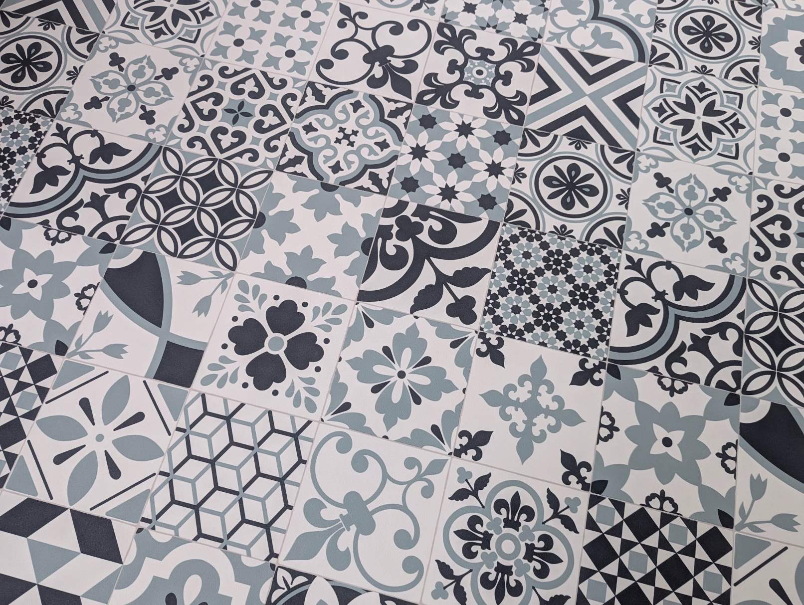 PVC Bodenbelag Vinylboden in Retro Patchwork Fliesen Muster
