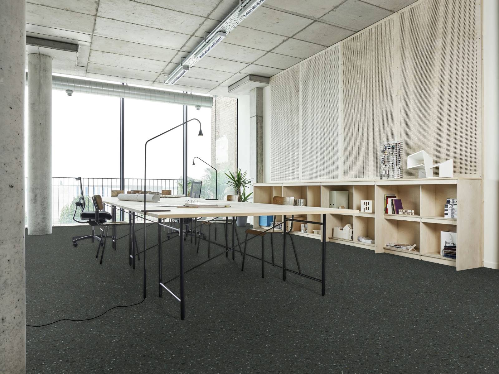 PVC Bodenbelag Vinylboden in gesprenkelter Steinoptik anthrazit für Gewerbe Industrie