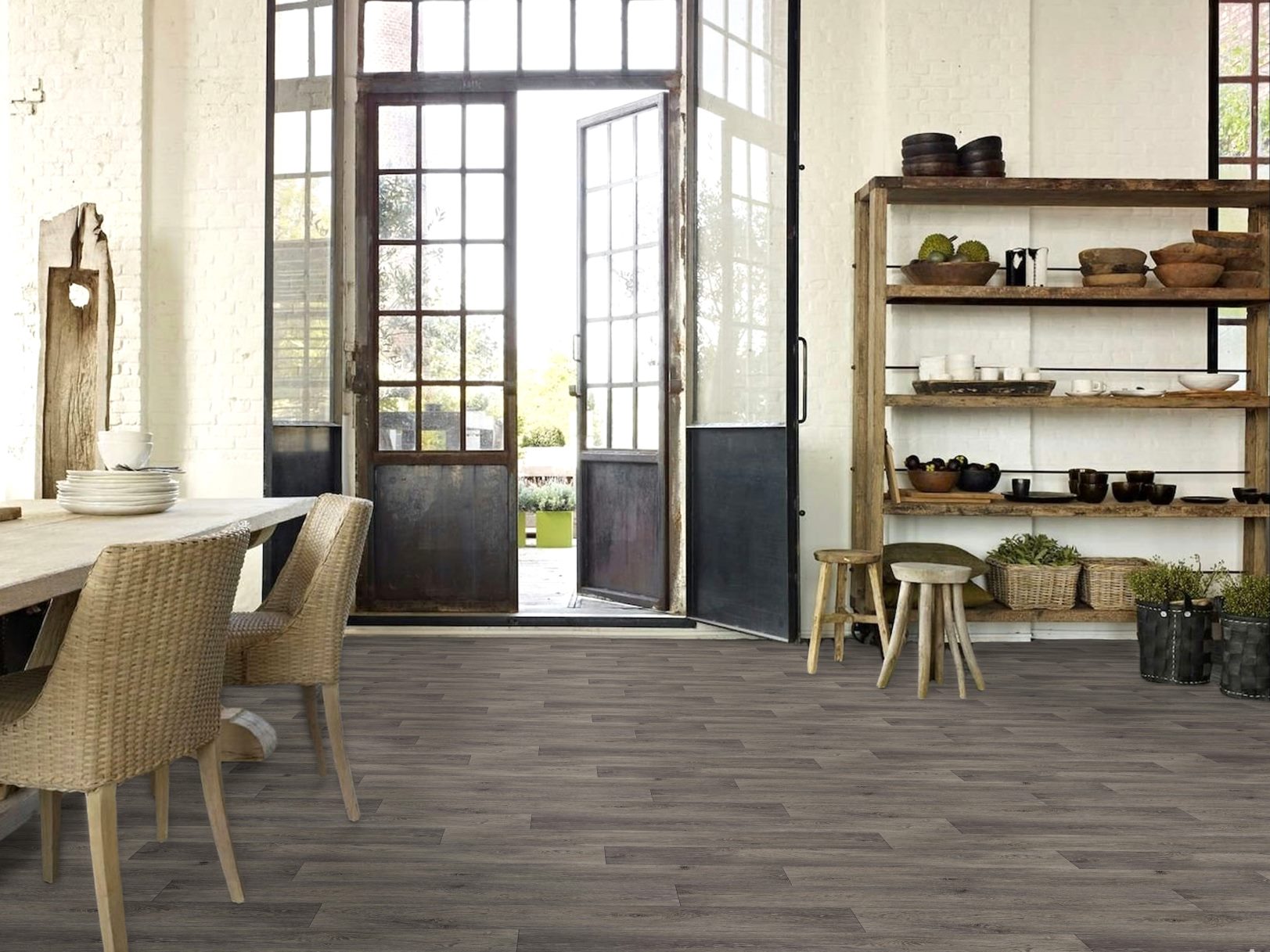 PVC Bodenbelag Vinylboden mit breiten Landhausdielen in feiner Maserung