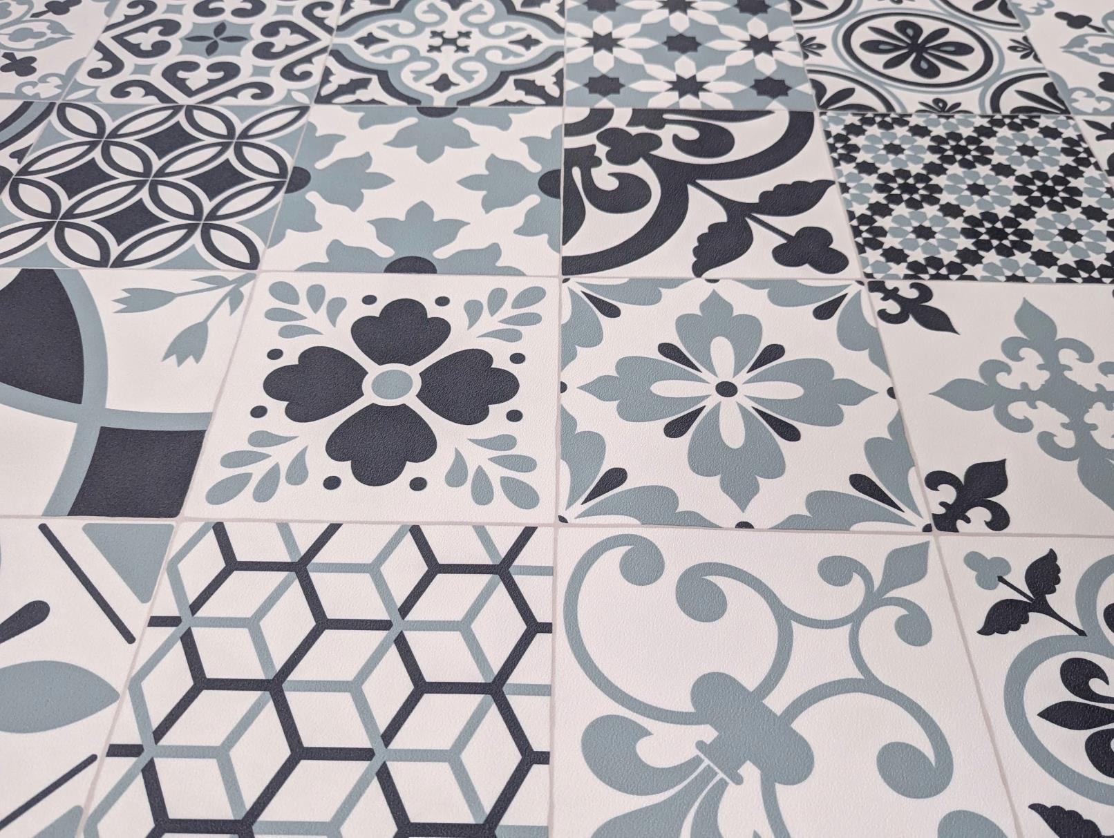 PVC Bodenbelag Vinylboden in Retro Patchwork Fliesen Muster