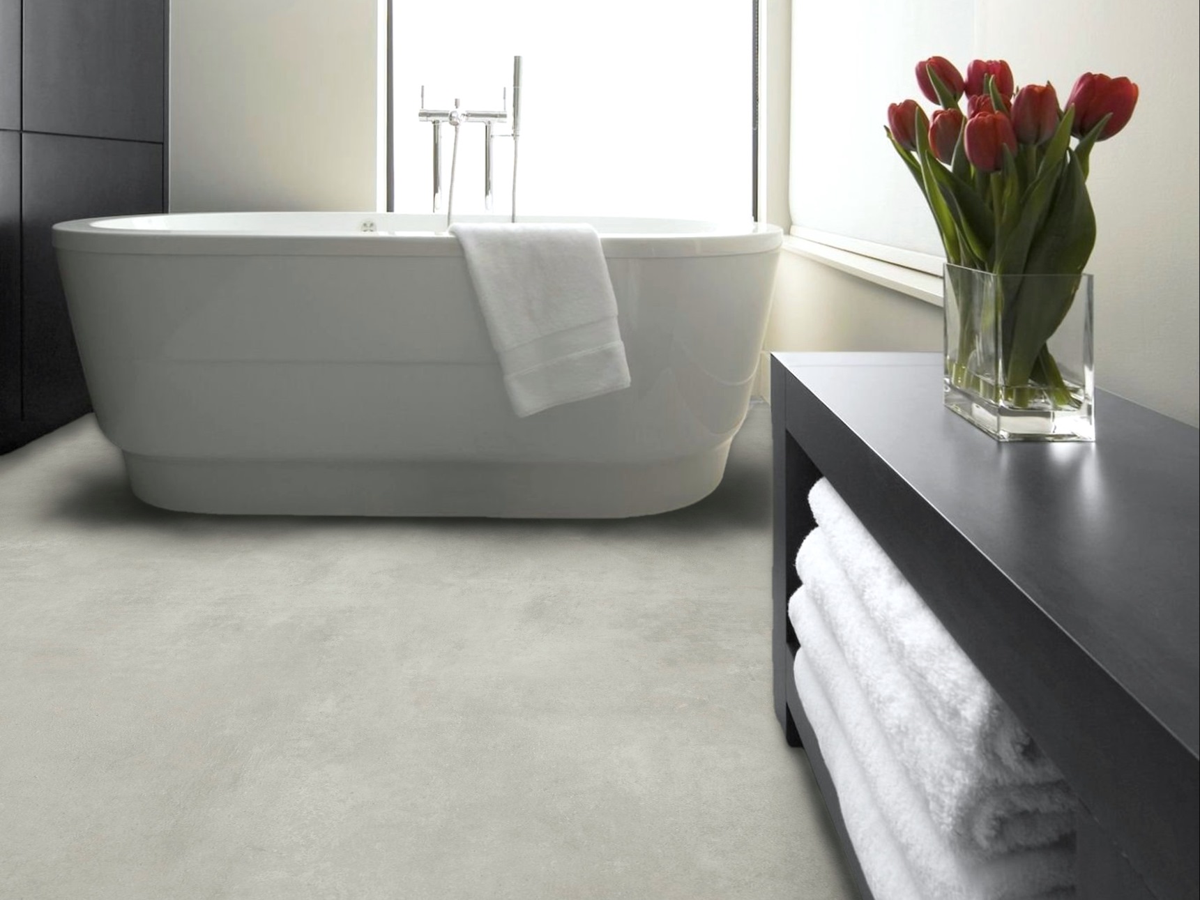 PVC Bodenbelag Vinylboden in modernem hellem Beton Industrie Look