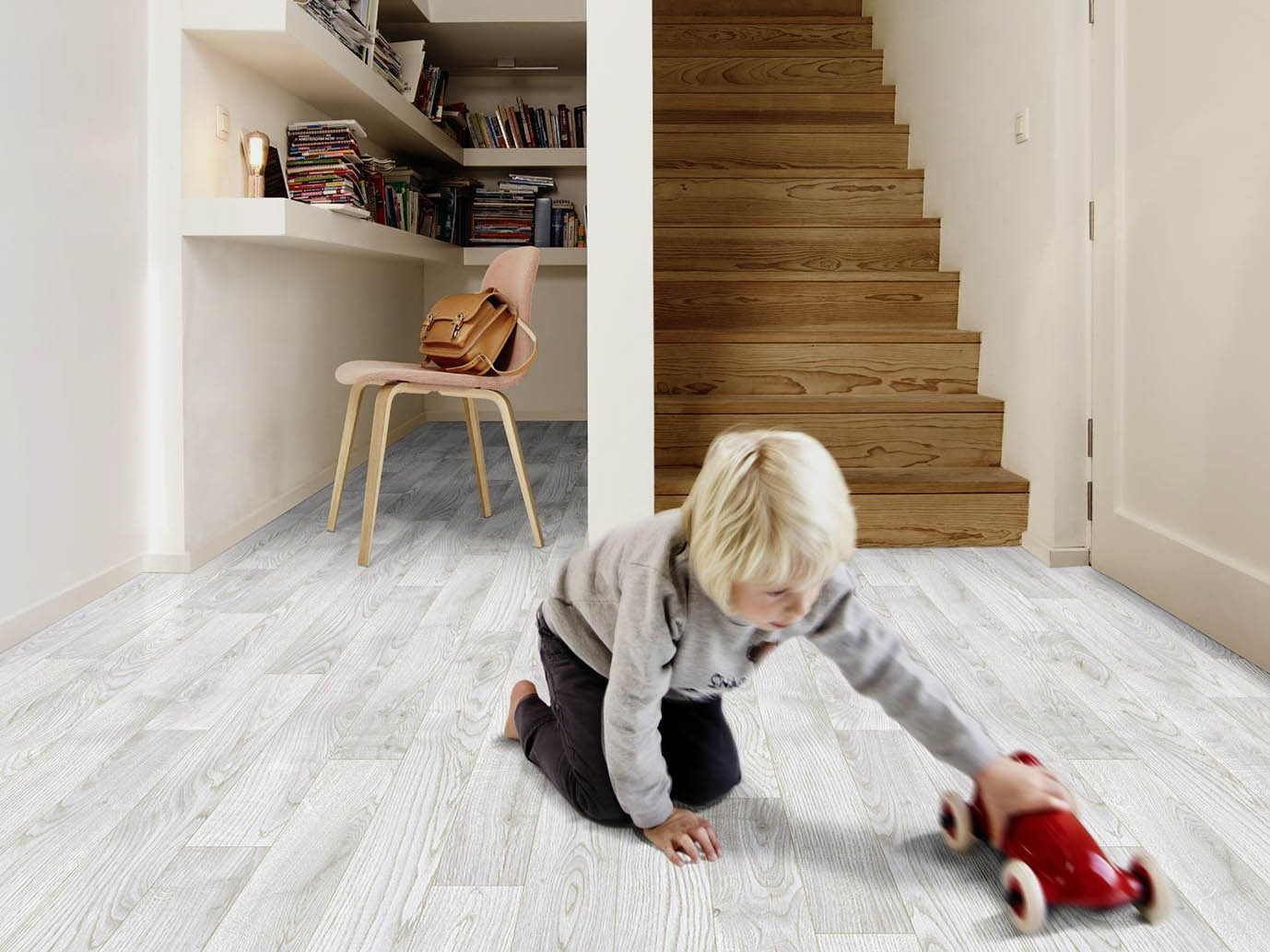 PVC flooring in white grained wood gleichmäßiger, heller PVC in Holz-Optik 4