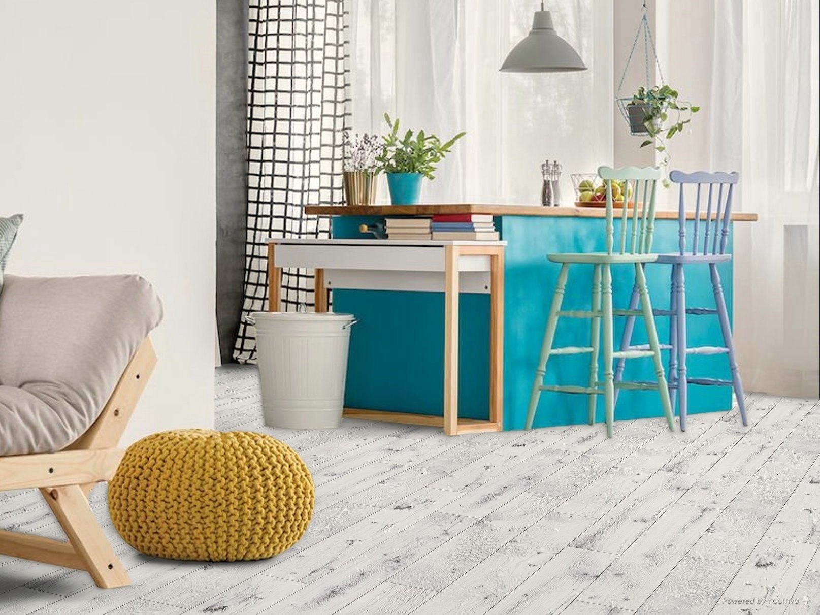 PVC Bodenbelag Vinylboden helle Holzoptik, strukturierte Maserung, rau, textiler Rücken