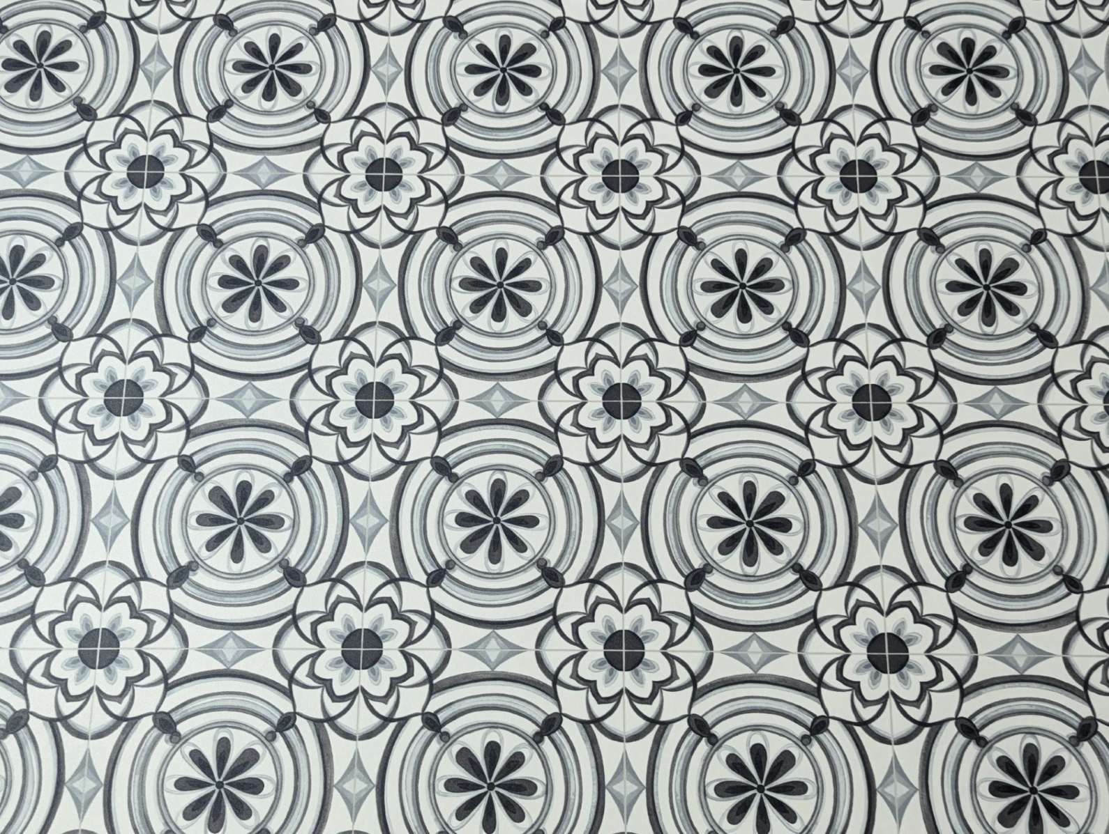 PVC-vloerbedekking: vinylvloer met ornamentpatroon in retro-tegelstijl