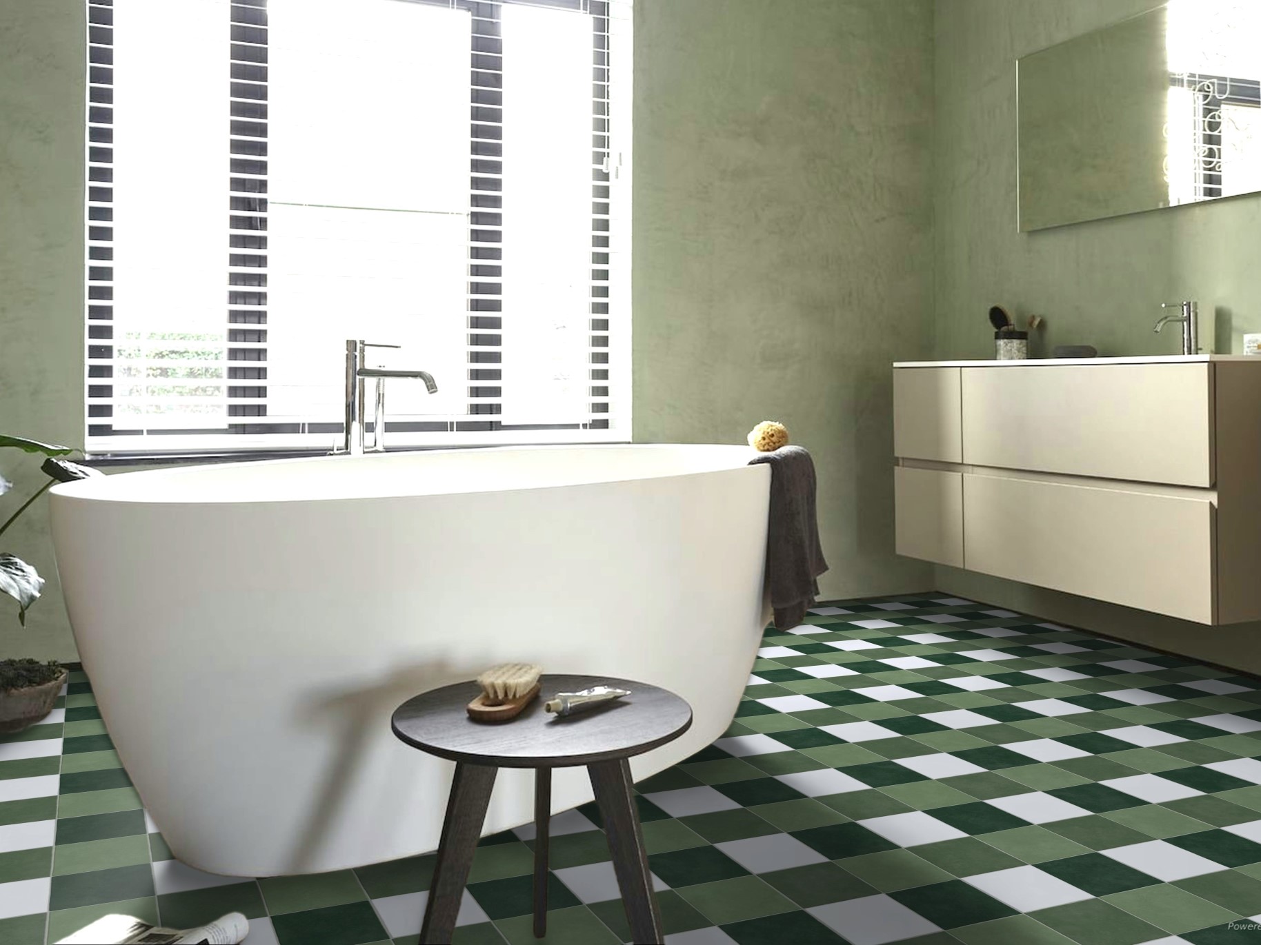 PVC vloeren Vinyl vloer groen wit geblokt in lichte en donkere tinten