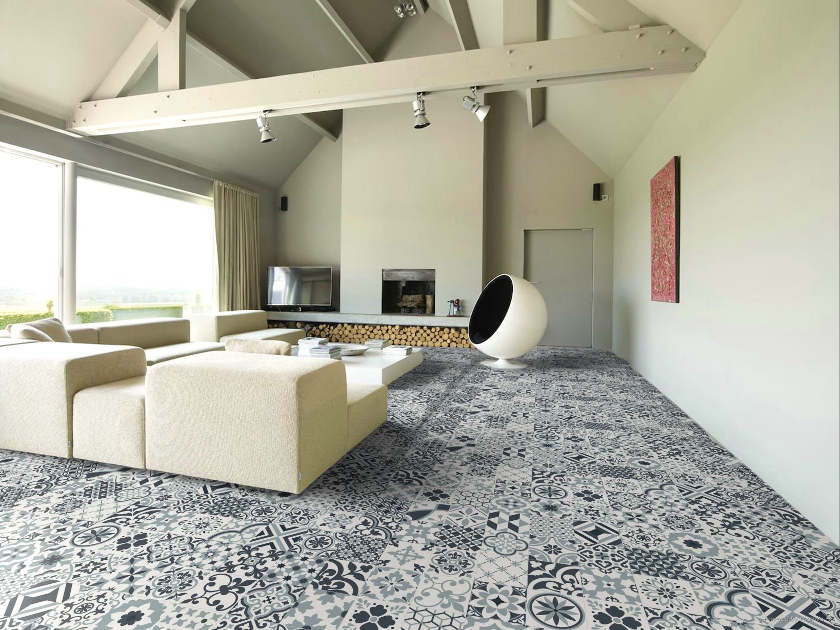 PVC flooring Vinyl flooring in retro patchwork tile pattern