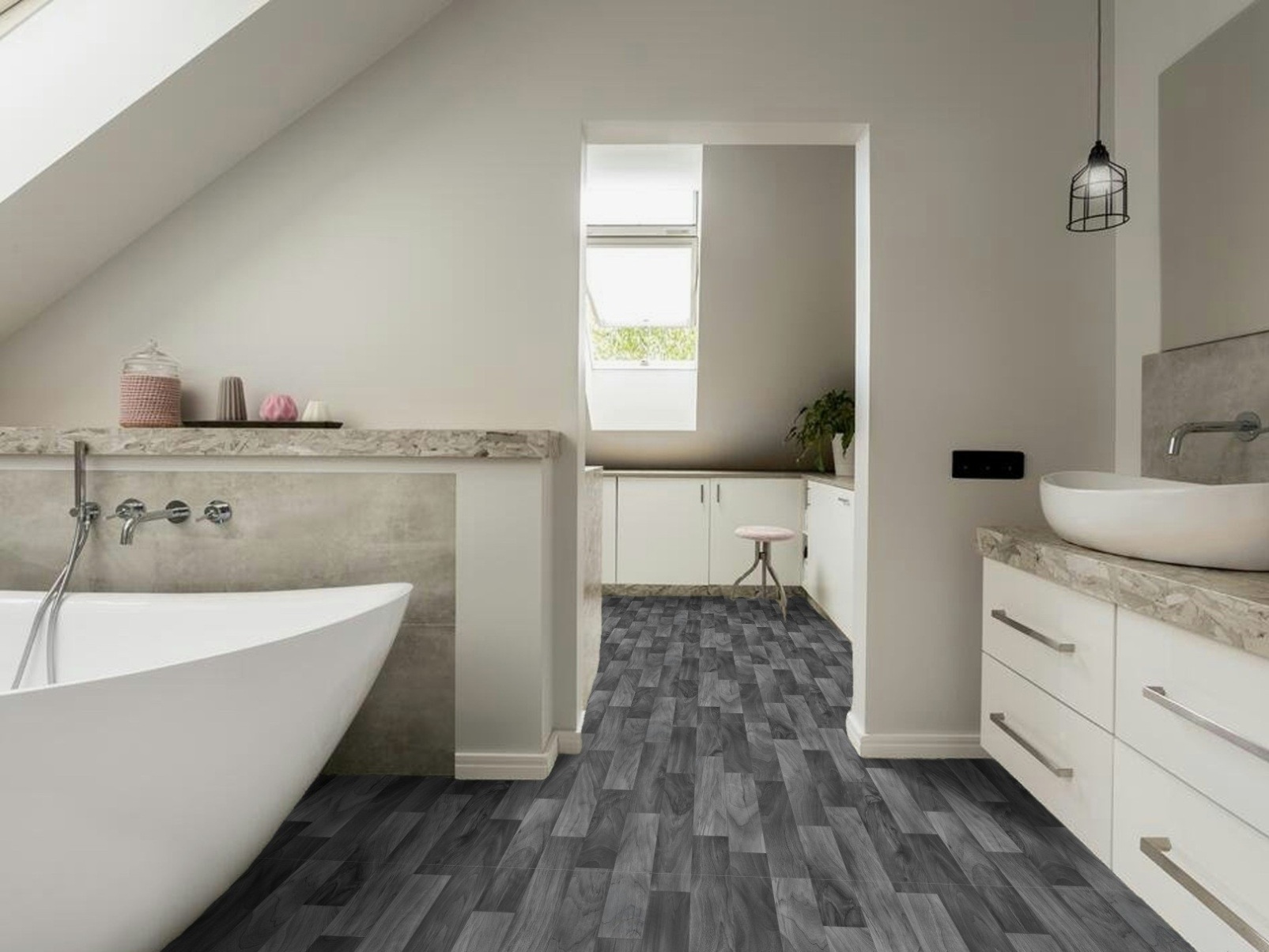 PVC flooring: vinyl flooring with an anthracite-coloured plank effect