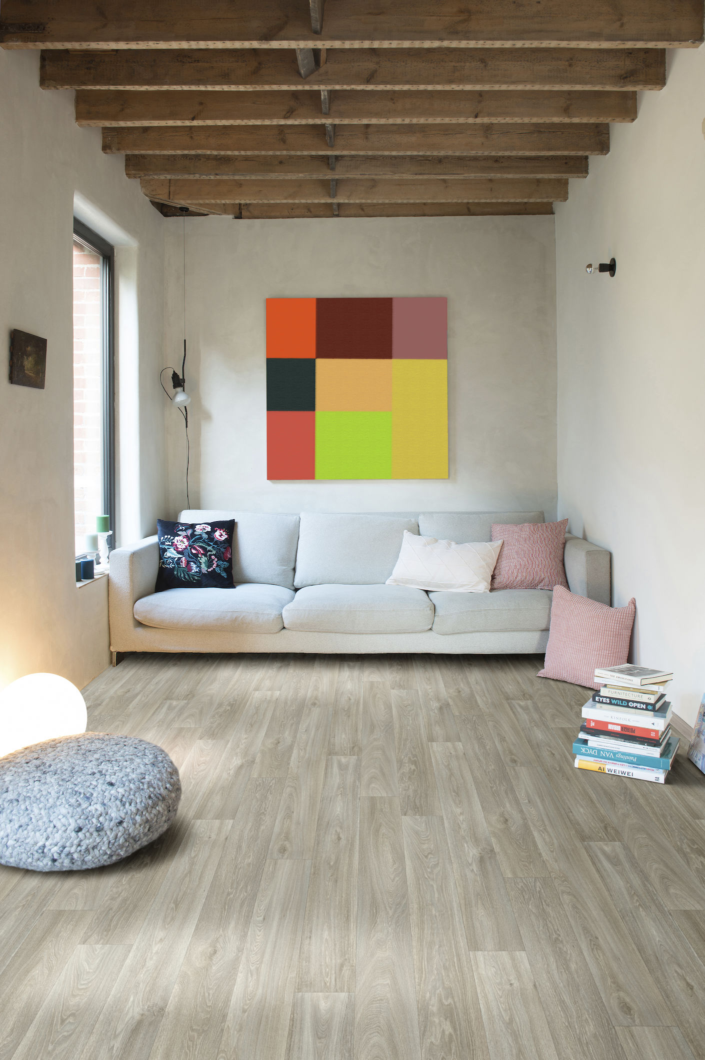PVC flooring in light-coloured wooden planks