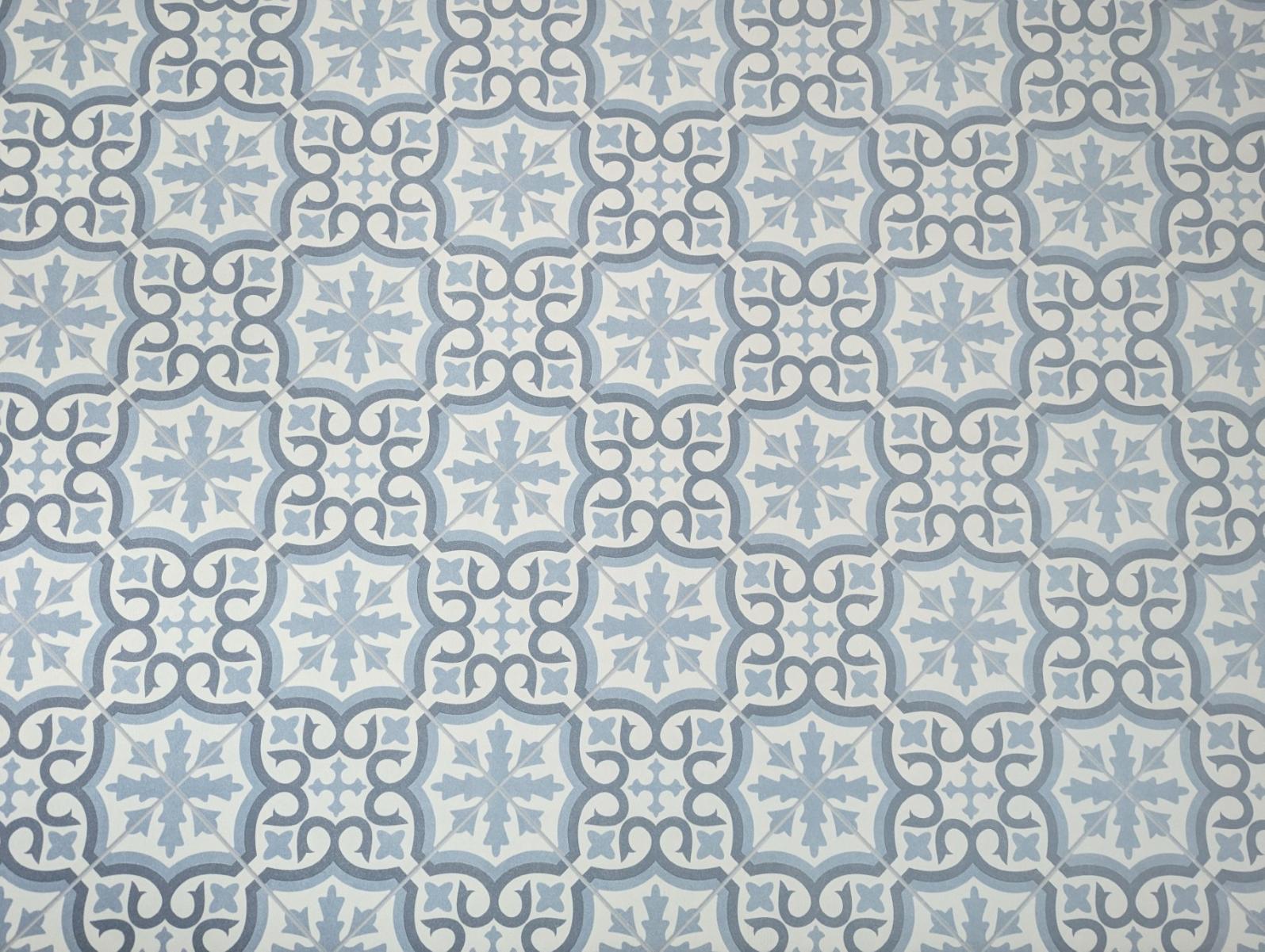 Revêtement de sol en PVC, sol en vinyle au motif de carreaux vintage – Motif ornemental classique