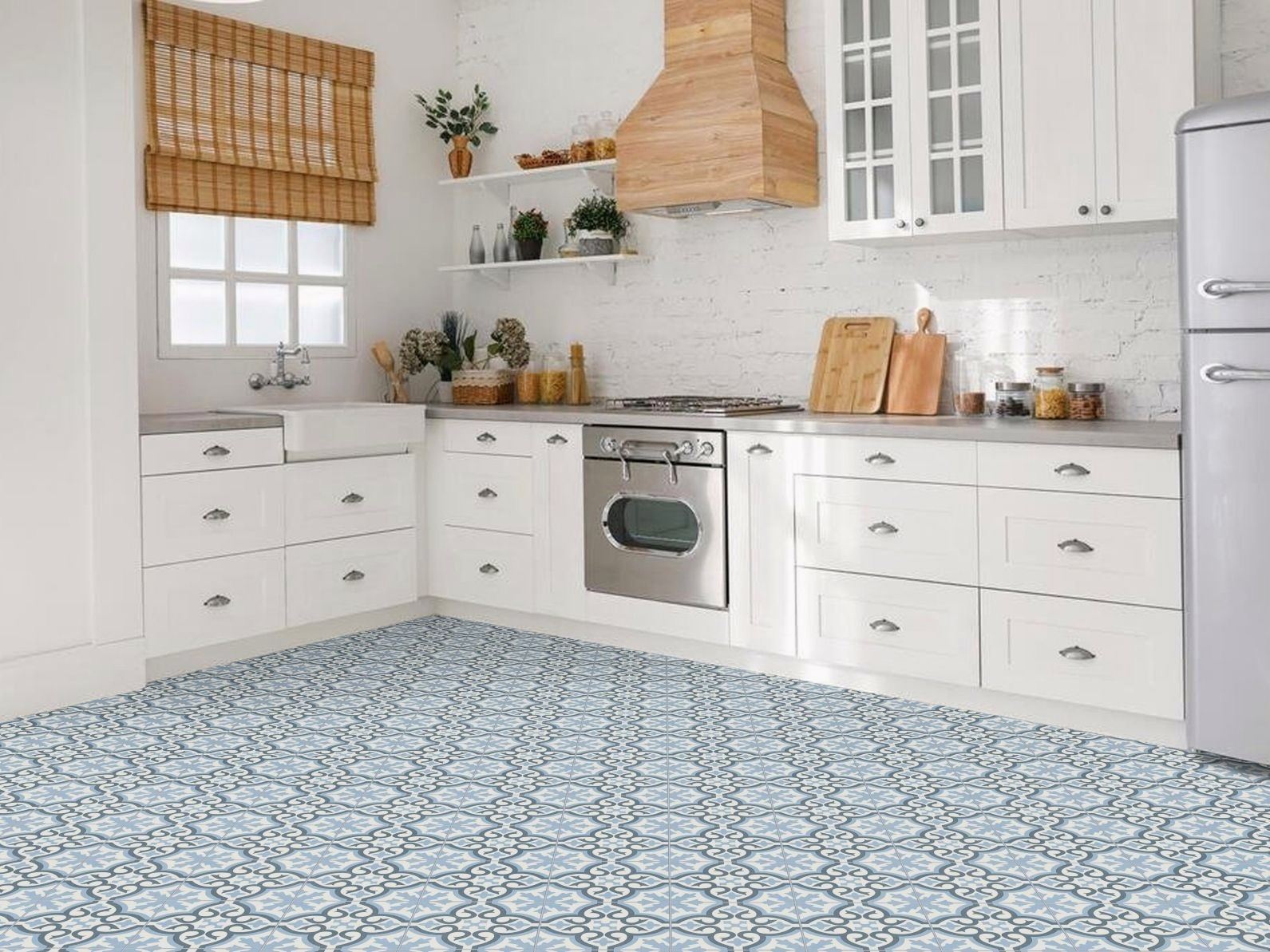 Revêtement de sol en PVC, sol en vinyle au motif de carreaux vintage – Motif ornemental classique